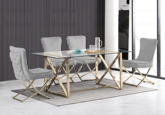 Table verre et 4 chaises anthracite | Nexa