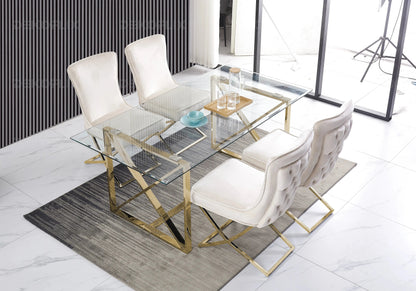 Table verre trempé et 4 chaises beige | Nexa