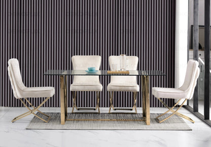 Lot de 2 chaises capitonnées beige pieds dorés | Korva