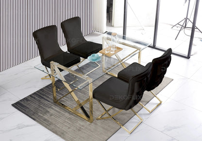 Lot de 2 chaises capitonnées noires pieds dorés | Korva