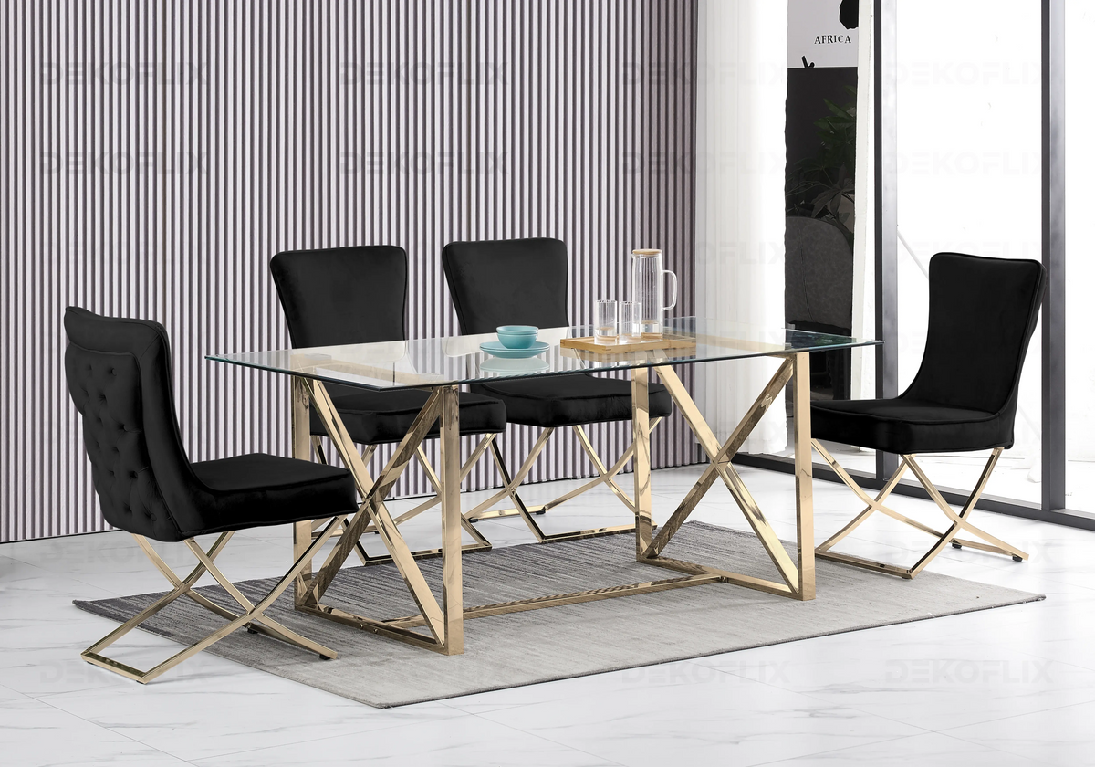 Lot de 2 chaises capitonnées noires pieds dorés | Korva