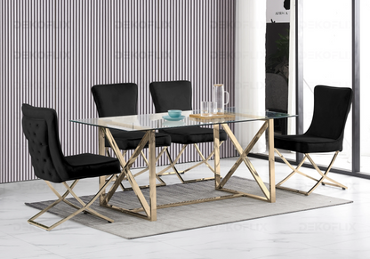 Lot de 2 chaises capitonnées noires pieds dorés | Korva