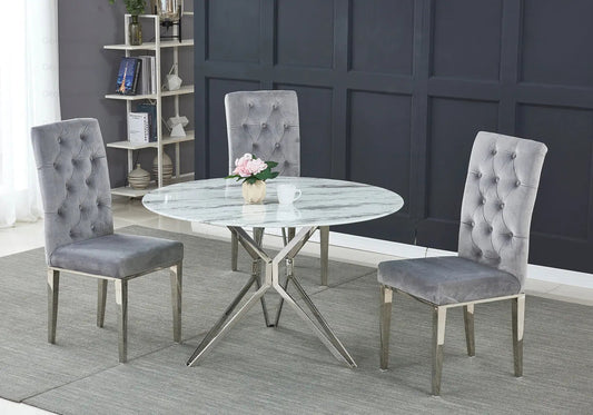Ensemble table ronde et chaises marbre blanc | Zelix