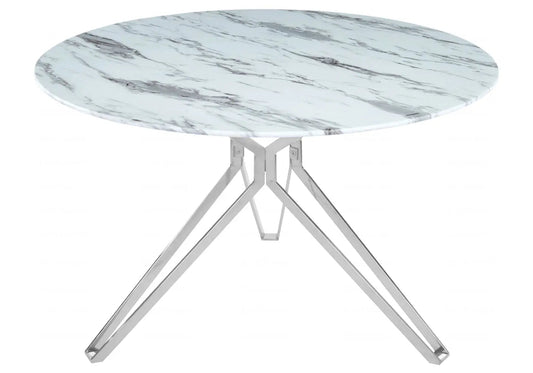 Ensemble table ronde et chaises marbre blanc | Zelix