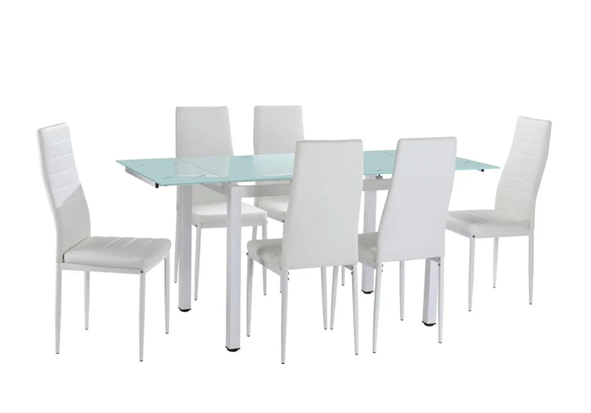 Table extensible verre et 6 chaises blanches | Orso