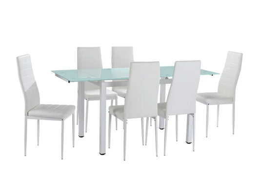Table extensible verre et 6 chaises blanches | Orso