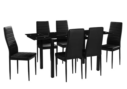 Table extensible verre trempé noir et 6 chaises | Orso