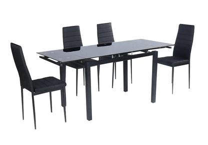 Table extensible verre trempé noir et 6 chaises | Orso