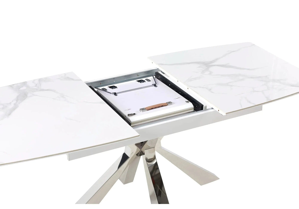 Table à manger extensible en céramique marbre gris | Solvix
