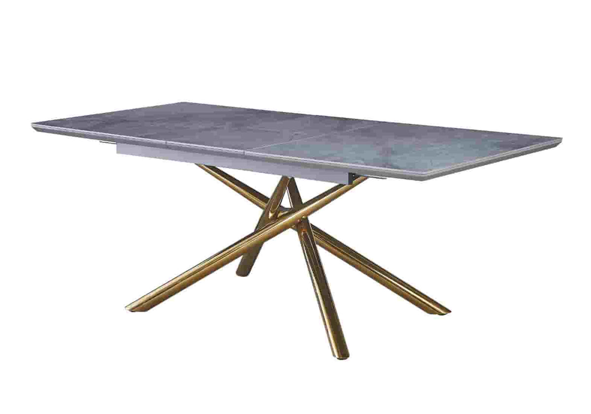 Table extensible en céramique marbre gris et doré | Zyra