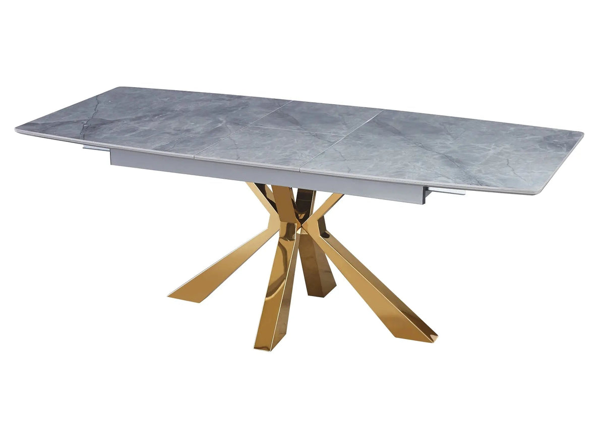 Table extensible en céramique marbre gris et doré | Solvix