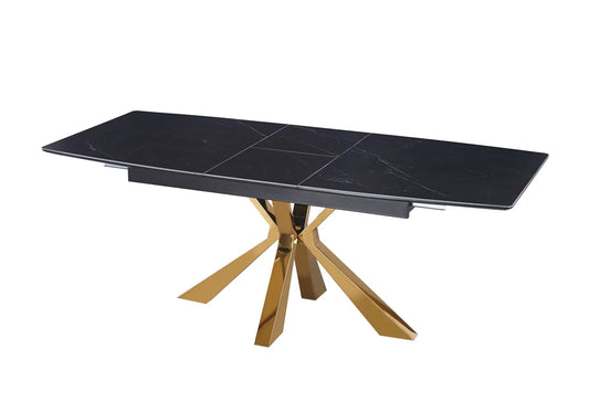 Table extensible en céramique marbre gris et doré | Solvix