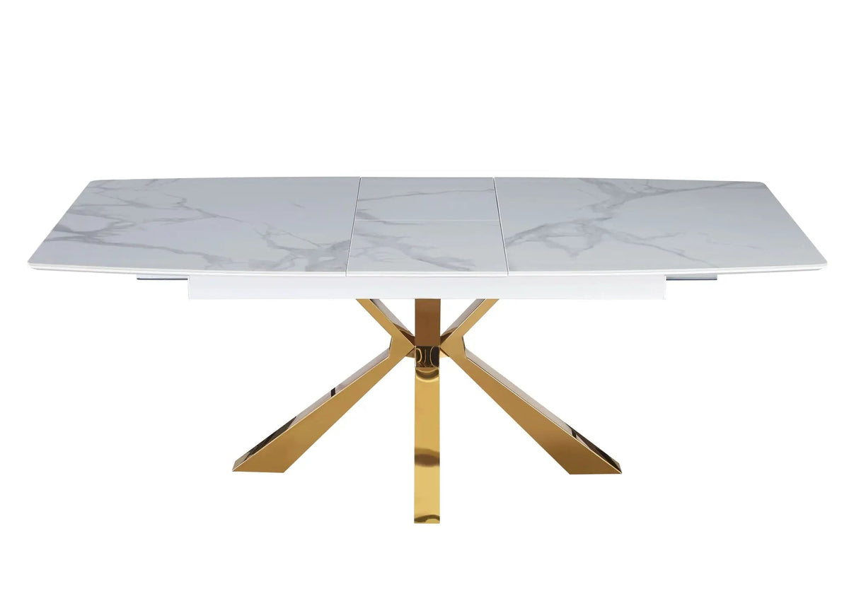 Table extensible en céramique marbre gris et doré | Solvix