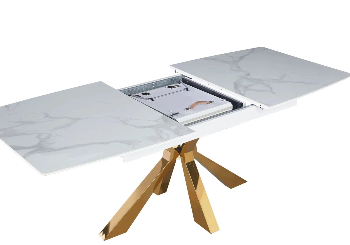 Table extensible en céramique marbre gris et doré | Solvix