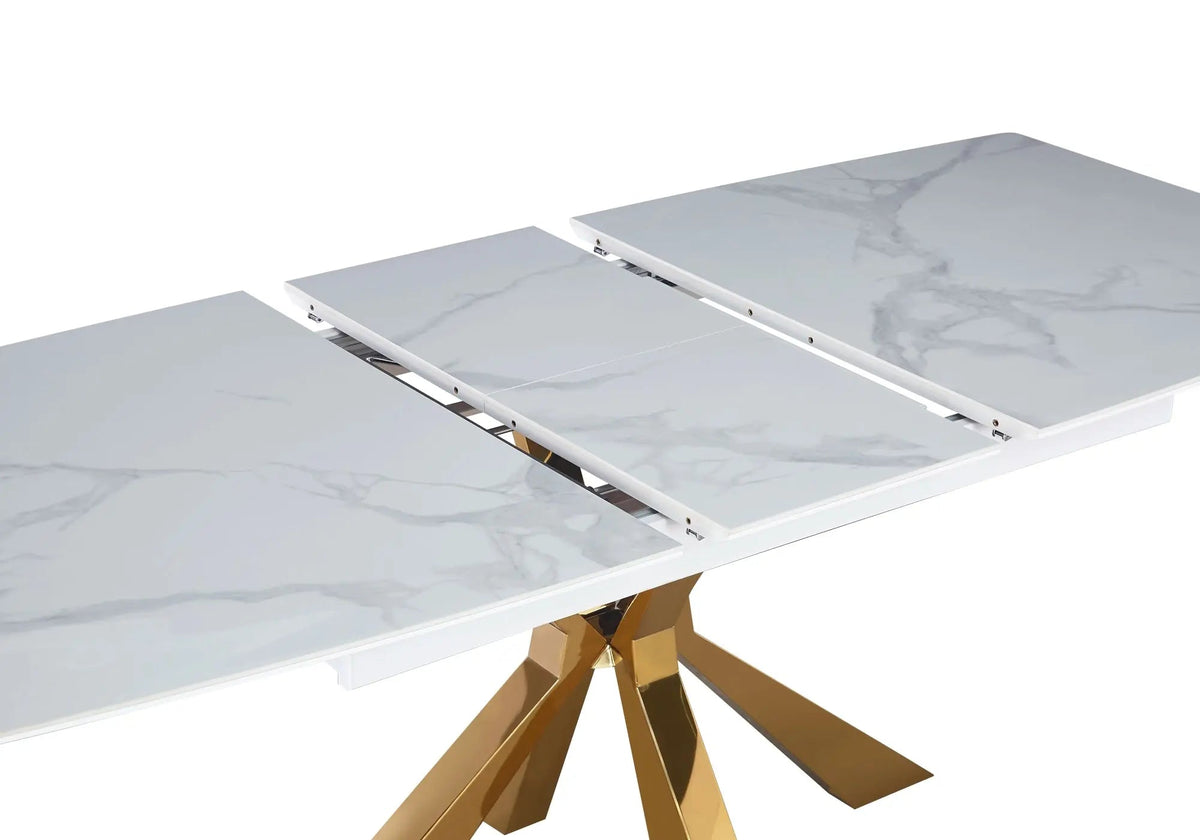 Table extensible en céramique marbre gris et doré | Solvix