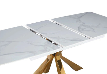 Table extensible en céramique marbre gris et doré | Solvix