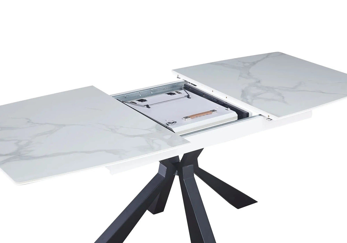 Table extensible céramique noir et marbre blanc | Solvix