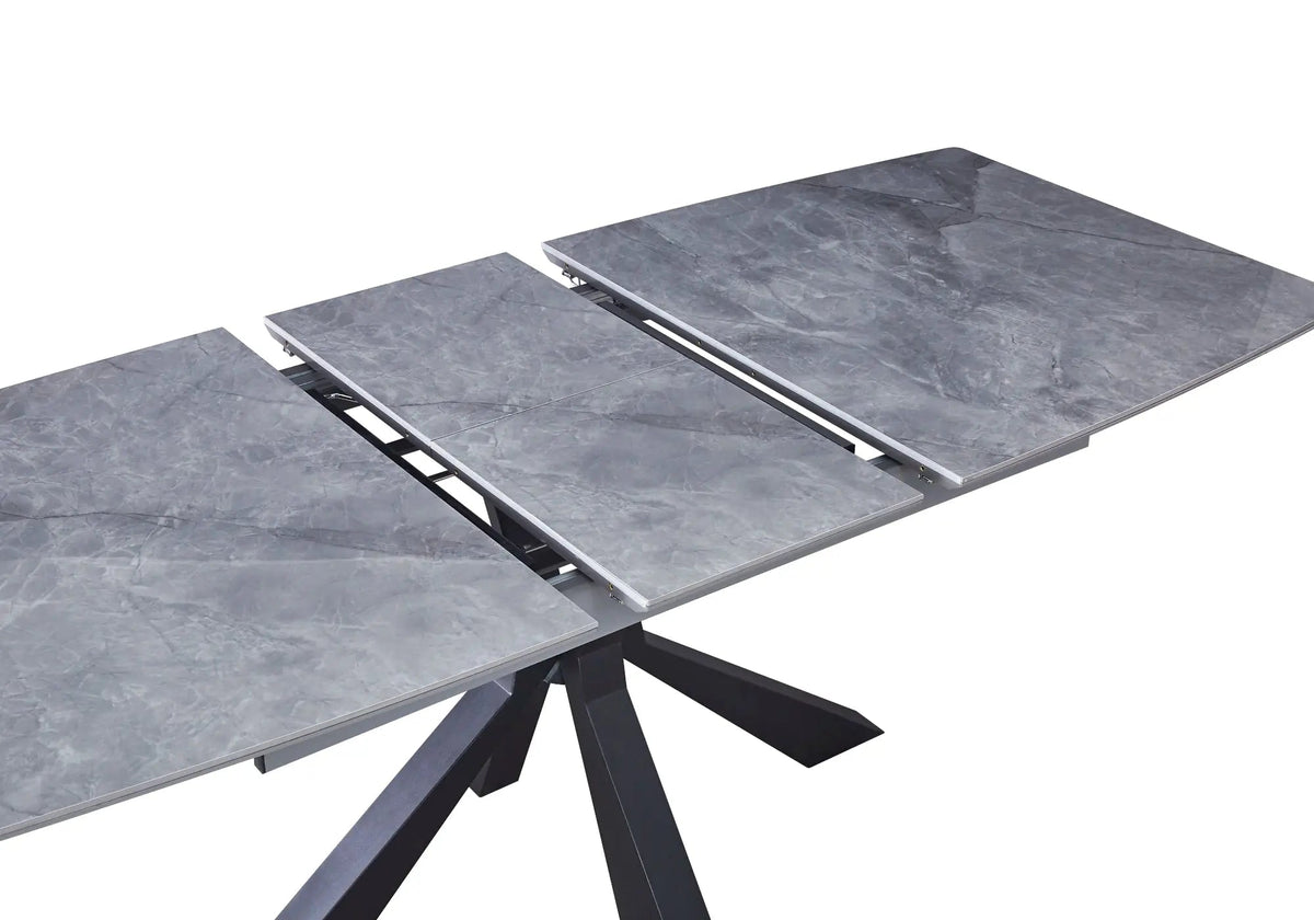 Table extensible en céramique noire et marbre gris | Solvix