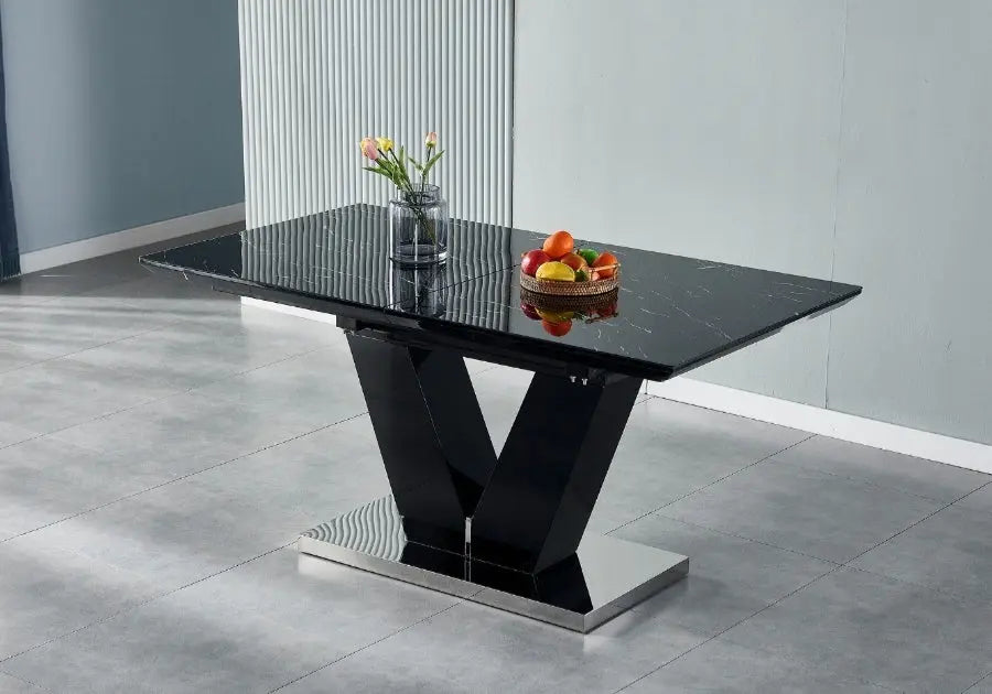 Table à manger extensible design marbre beige | Kivo