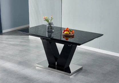 Table repas extensible effet marbre noir et métal | Kivo