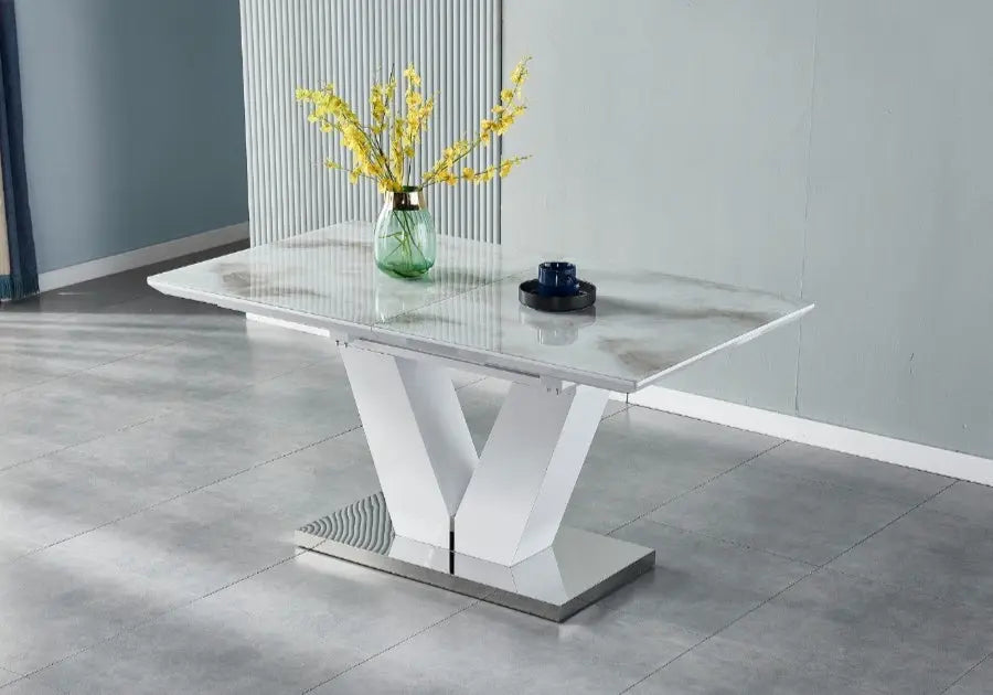 Table repas extensible effet marbre noir et métal | Kivo