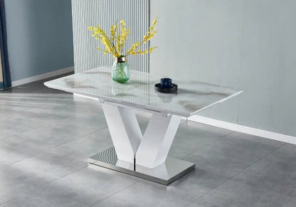 Table repas extensible effet marbre noir et métal | Kivo