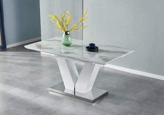 Table repas extensible effet marbre noir et métal | Kivo