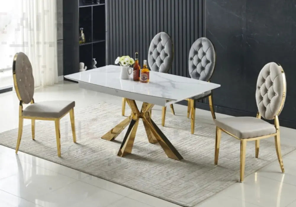 Table extensible marbre blanc et pieds dorés | Vexa
