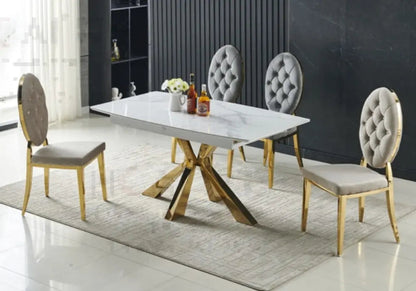 Table extensible marbre blanc et pieds dorés | Vexa
