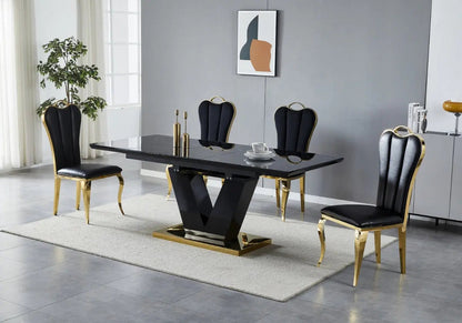 Table à manger extensible marbre noir et métal or | Kivo