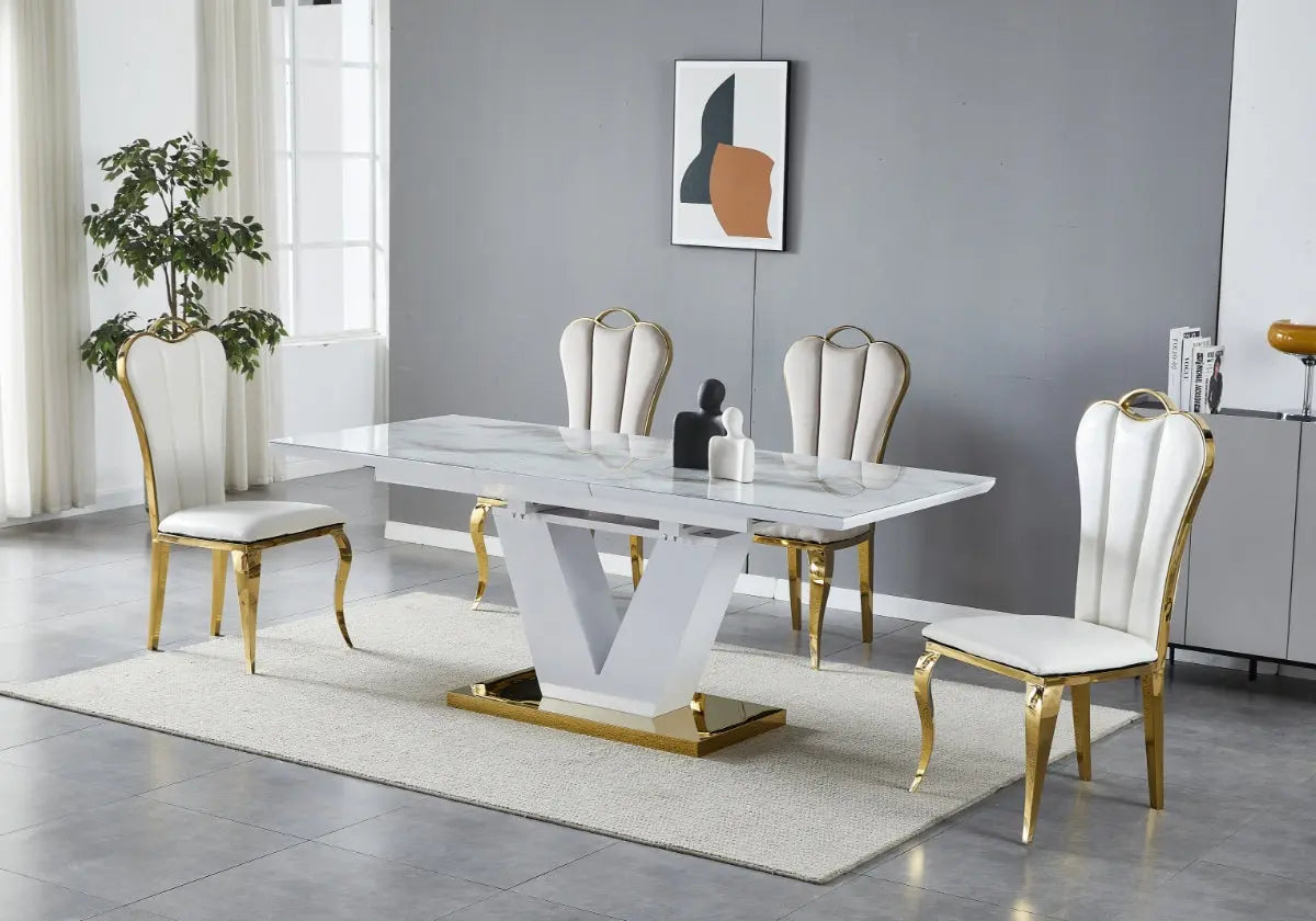 Table à manger extensible marbre noir et métal or | Kivo