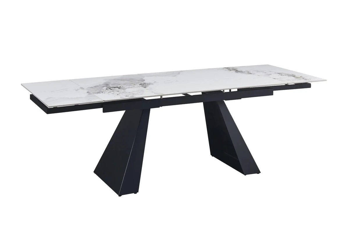 Table à manger extensible noir et marbre blanc | Vexis