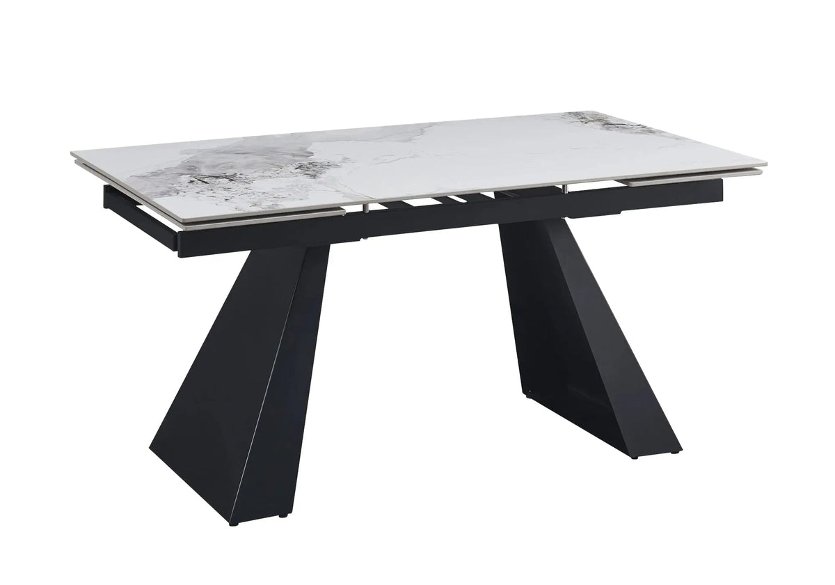 Table à manger extensible noir et marbre blanc | Vexis