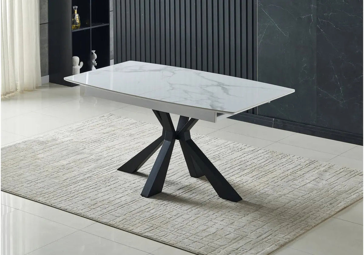 Table à manger extensible noire et marbre blanc | Vexa