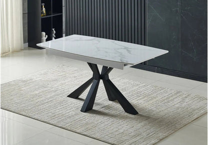 Table à manger extensible noire et marbre blanc | Vexa