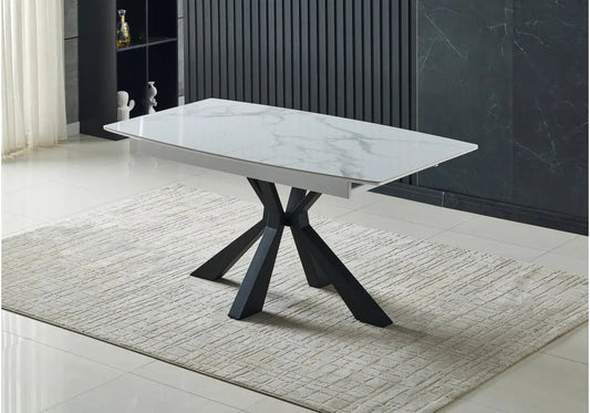 Table à manger extensible noire et marbre blanc | Vexa