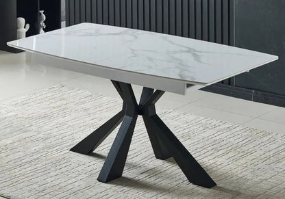 Table à manger extensible noire et marbre blanc | Vexa