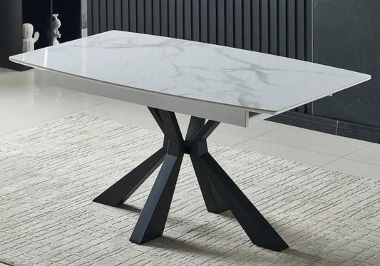 Table à manger extensible noire et marbre blanc | Vexa