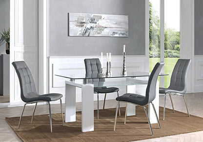 Ensemble table laquée blanche et 6 chaises grises | Elora
