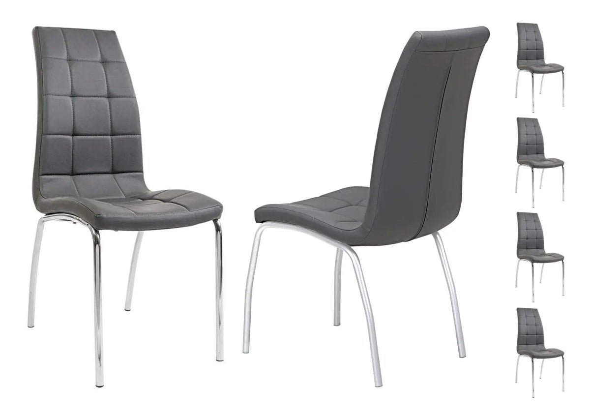 Ensemble table laquée blanche et 6 chaises grises | Elora