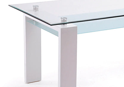 Ensemble table laquée blanche et 6 chaises grises | Elora