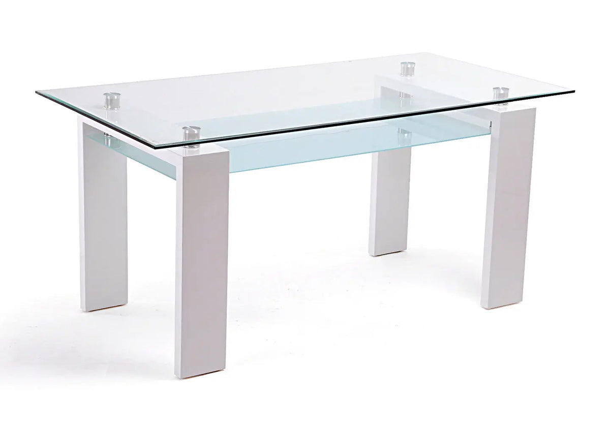 Ensemble table laquée blanche et 6 chaises grises | Elora