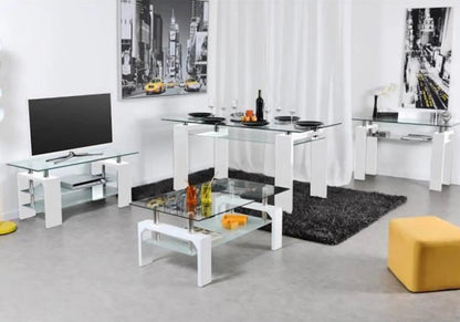 Ensemble table laquée blanche et 6 chaises grises | Elora
