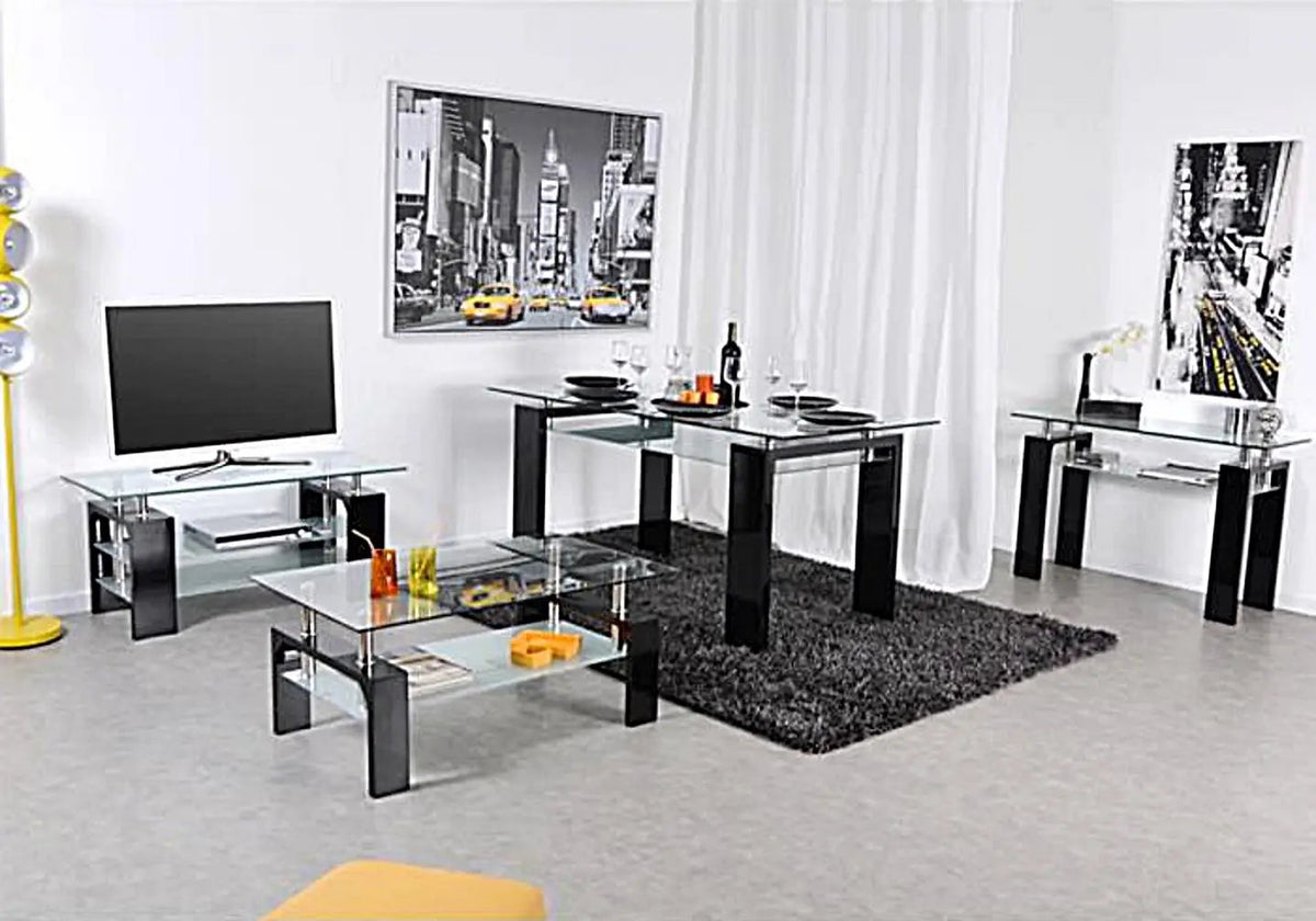 Table laquée noire et 6 chaises de salle à manger | Elora