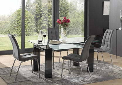 Table à manger laquée noire et 6 chaises grises | Elora