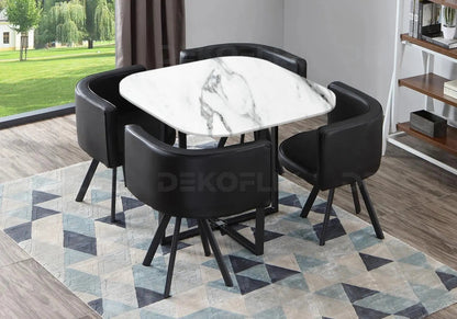 Ensemble table marbre blanc et 4 chaises noires | Kaelo