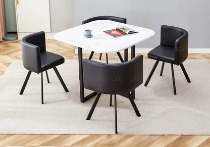 Ensemble table marbre blanc et 6 chaises noires | Kaelo