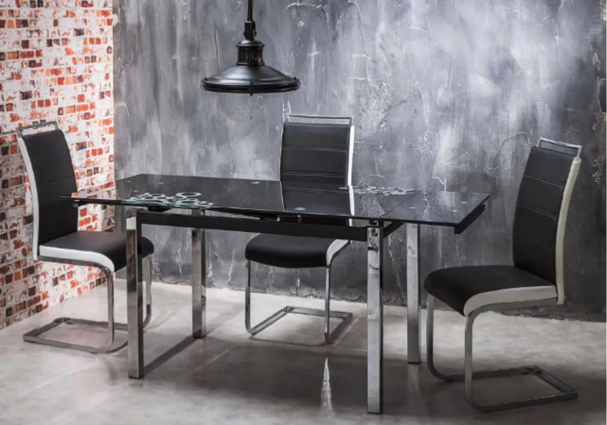Table à manger extensible verre noir et chrome | Orso