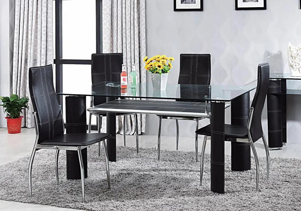 Table à manger verre trempé et simili noir | Aven