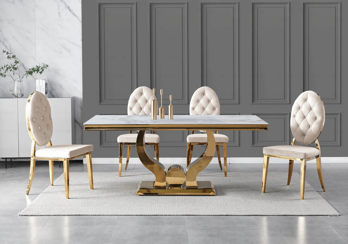 Lot de 4 chaises médaillon beige et doré | Iris